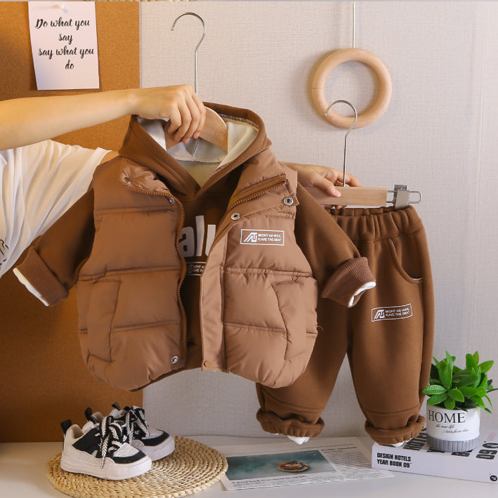 Toddler 3-Piece Hoodie, Pants & Puffer Vest Set β Green, Brown, Cream, White (1-6 Years)